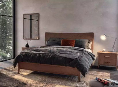 Bedroom set luxury bed 2x bedside tables design new brown 3-piece modern